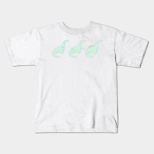 Mint Green Heart Dinosaurs (White Background) Kids T-Shirt